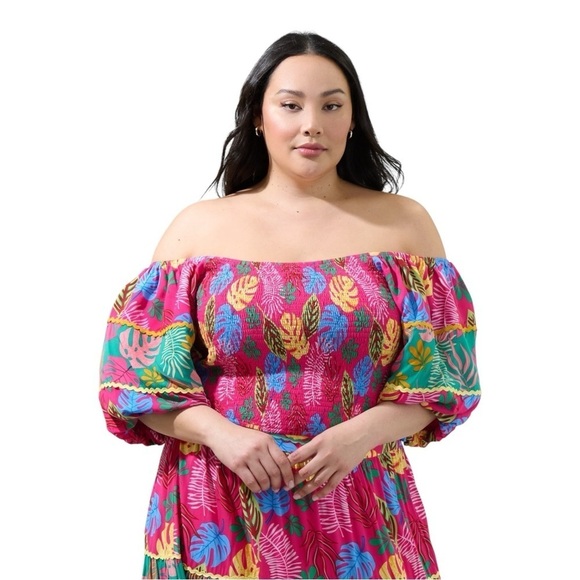 Sugarlips Tops - Sugarlips Marina Fuchsia Pink Tropical Smocked Crop Top Plus Size 2x